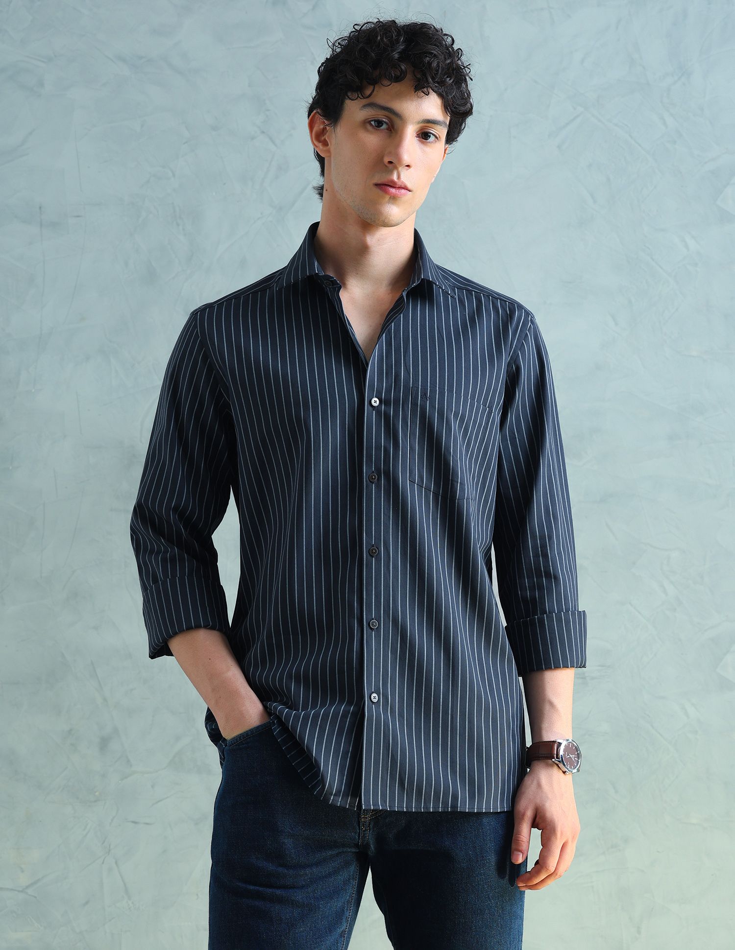 arrow Men Slim Fit Striped Spread Collar Casual Shirt-picture-12