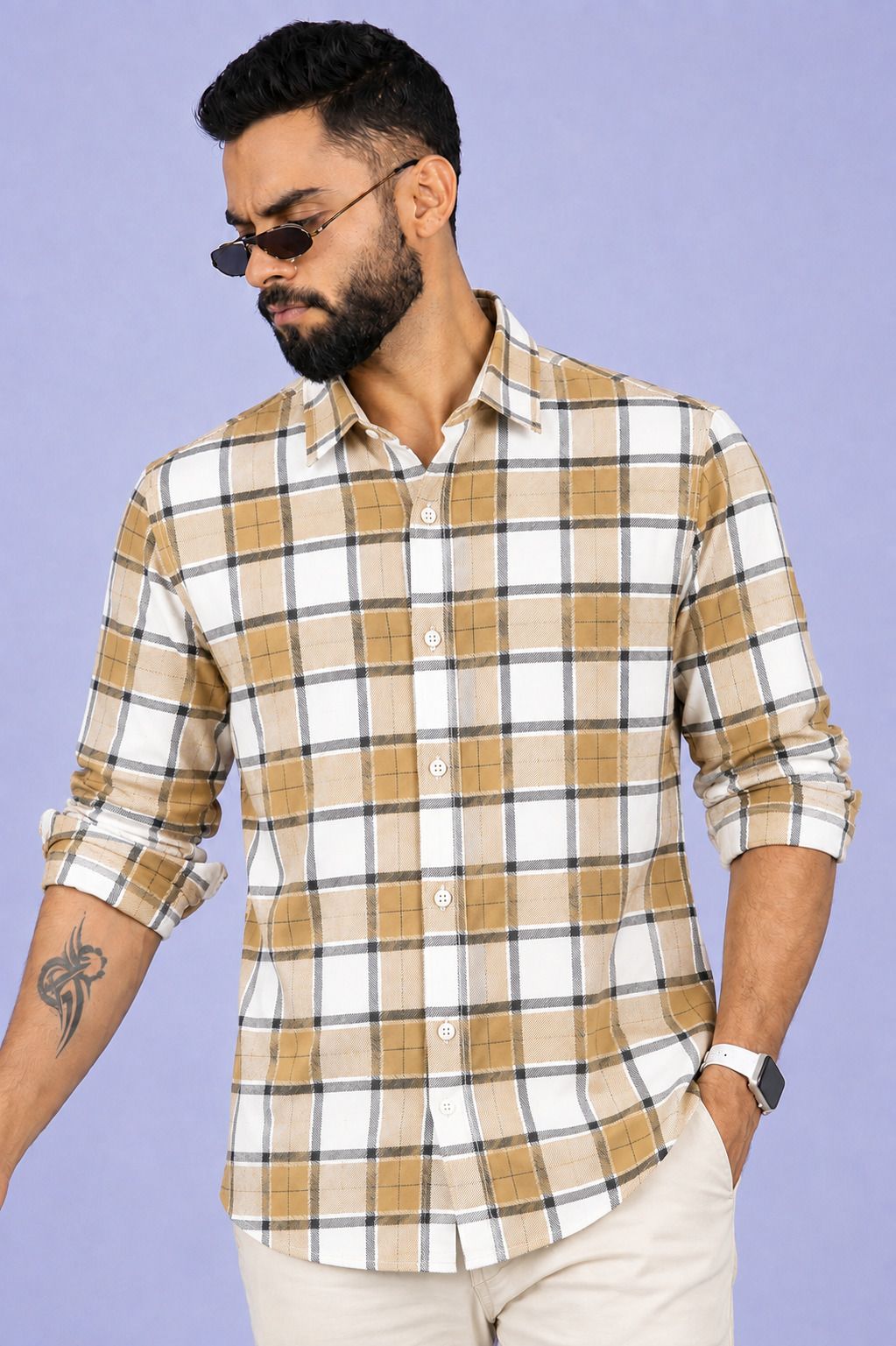 Men Regular Fit Checkered Spread Collar Casual Shirt-image-3