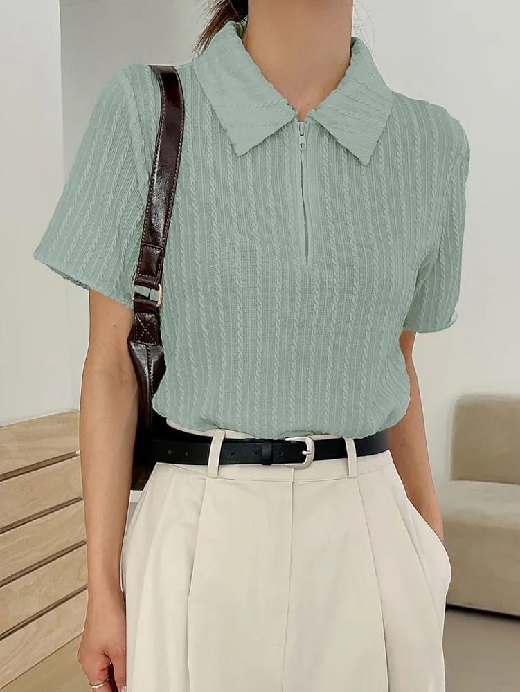 Women Regular Fit Self Design Spread Collar Casual Shirt