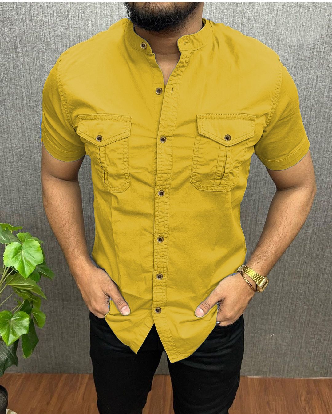 shirtzone Men Regular Fit Solid Mandarin Collar Casual Shirt-picture-10
