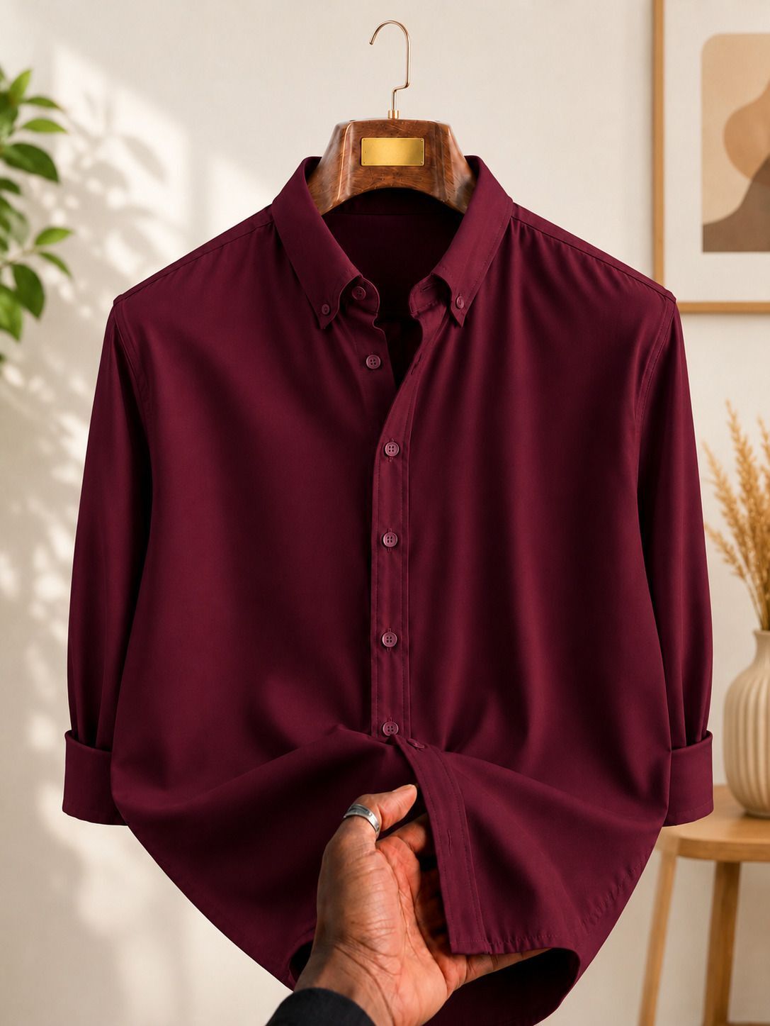 youth first Men Slim Fit Solid Spread Collar Formal Shirt-picture-1