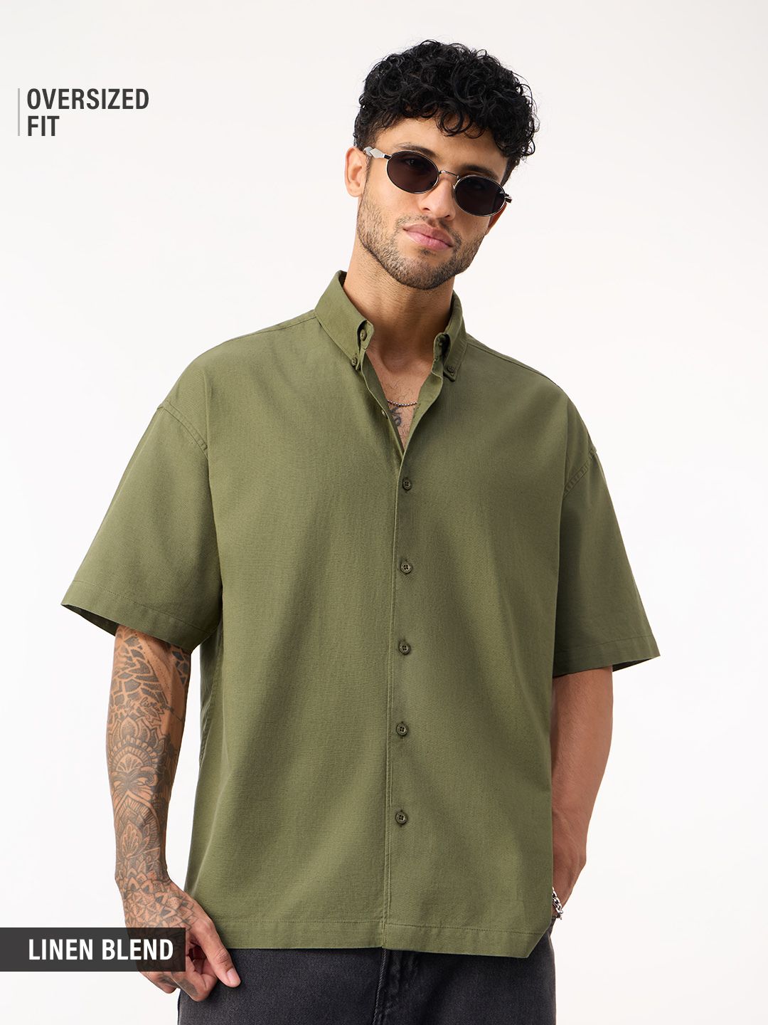 the souled store Men Oversized Fit Solid Button Down Collar Casual Shirt-picture-14