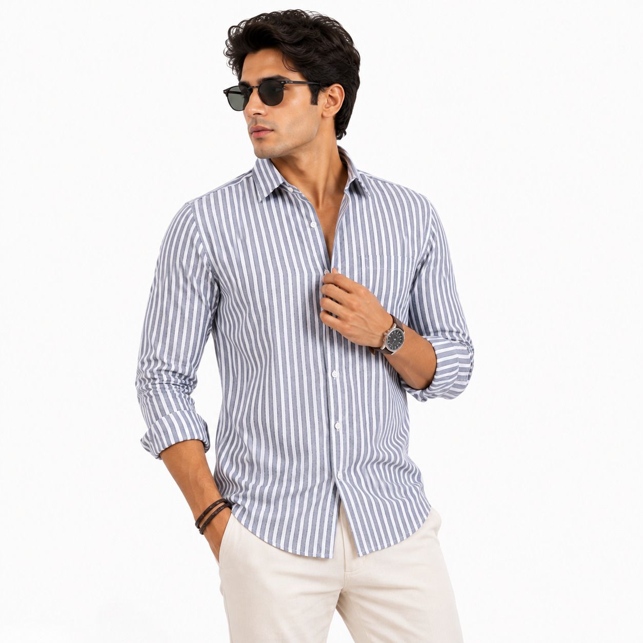 saisantoshtrend Men Comfort, Relaxed, Regular Fit Striped Spread Collar Casual Shirt-picture-19