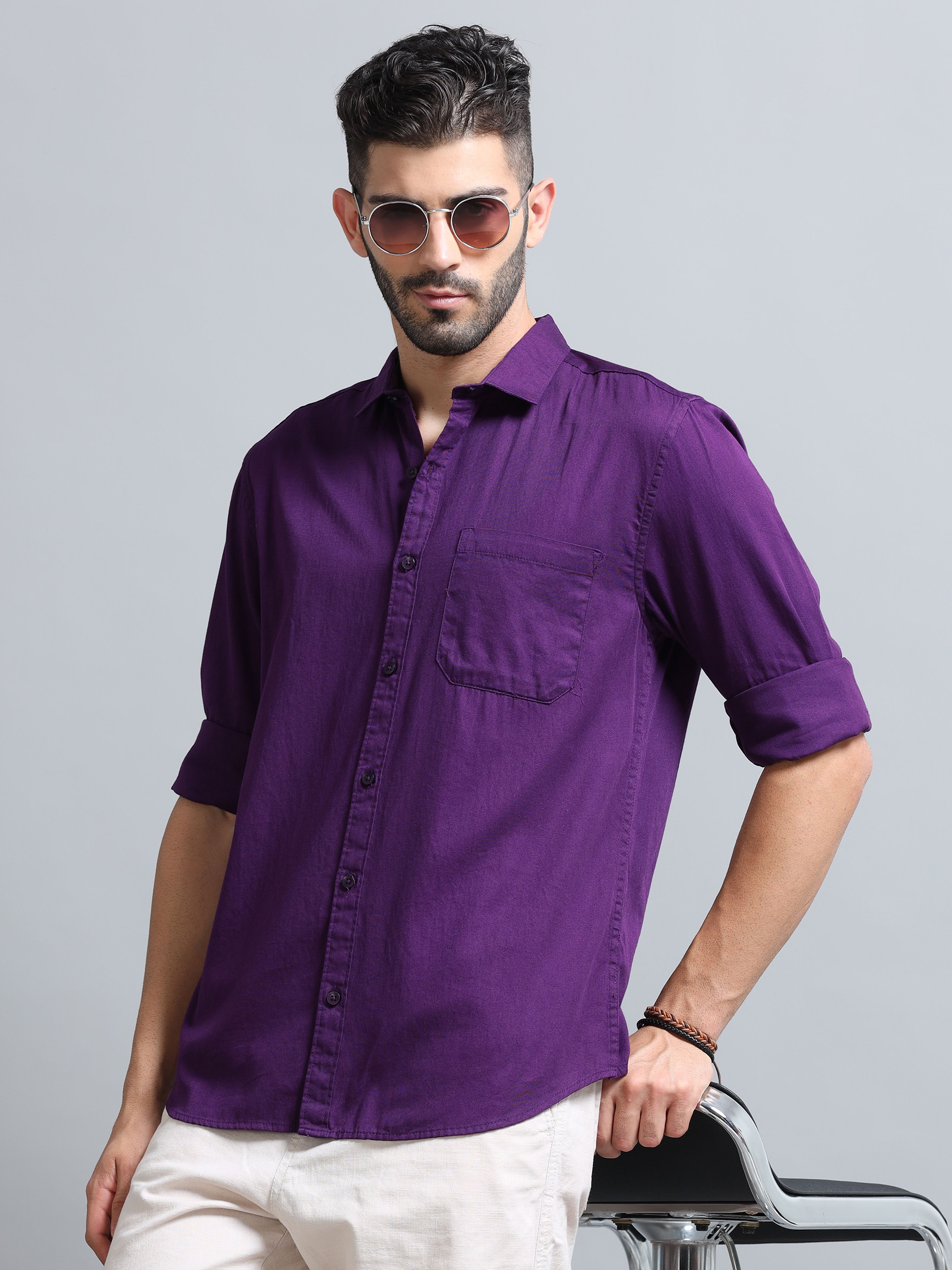 proword Men Slim Fit Solid Spread Collar Casual Shirt-picture-18