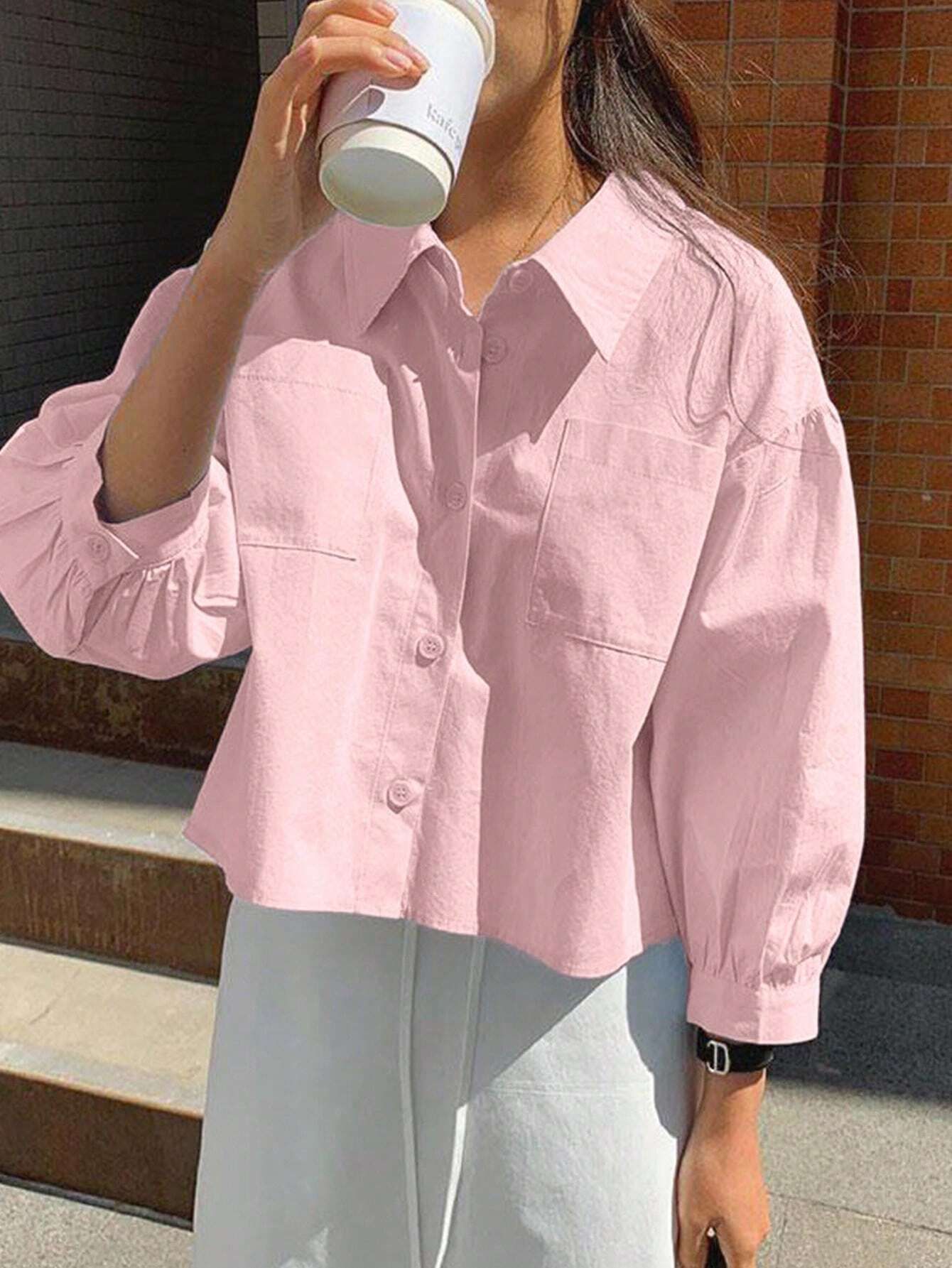 zilcon Casual Puff Sleeves Solid Women Pink Top-picture-27