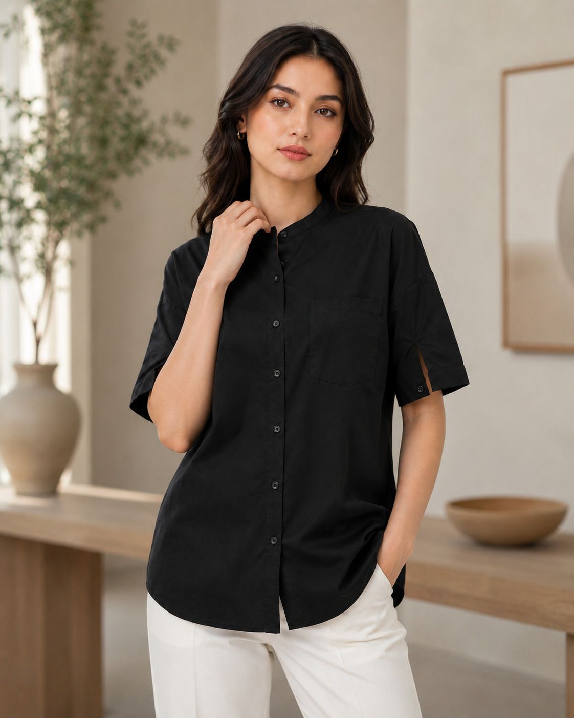 tinz Women Regular Fit Solid Cut Away Collar Casual Shirt-picture-48