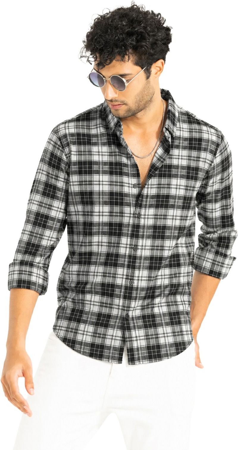Men Tailored Fit Checkered Spread Collar Casual Shirt-image-34