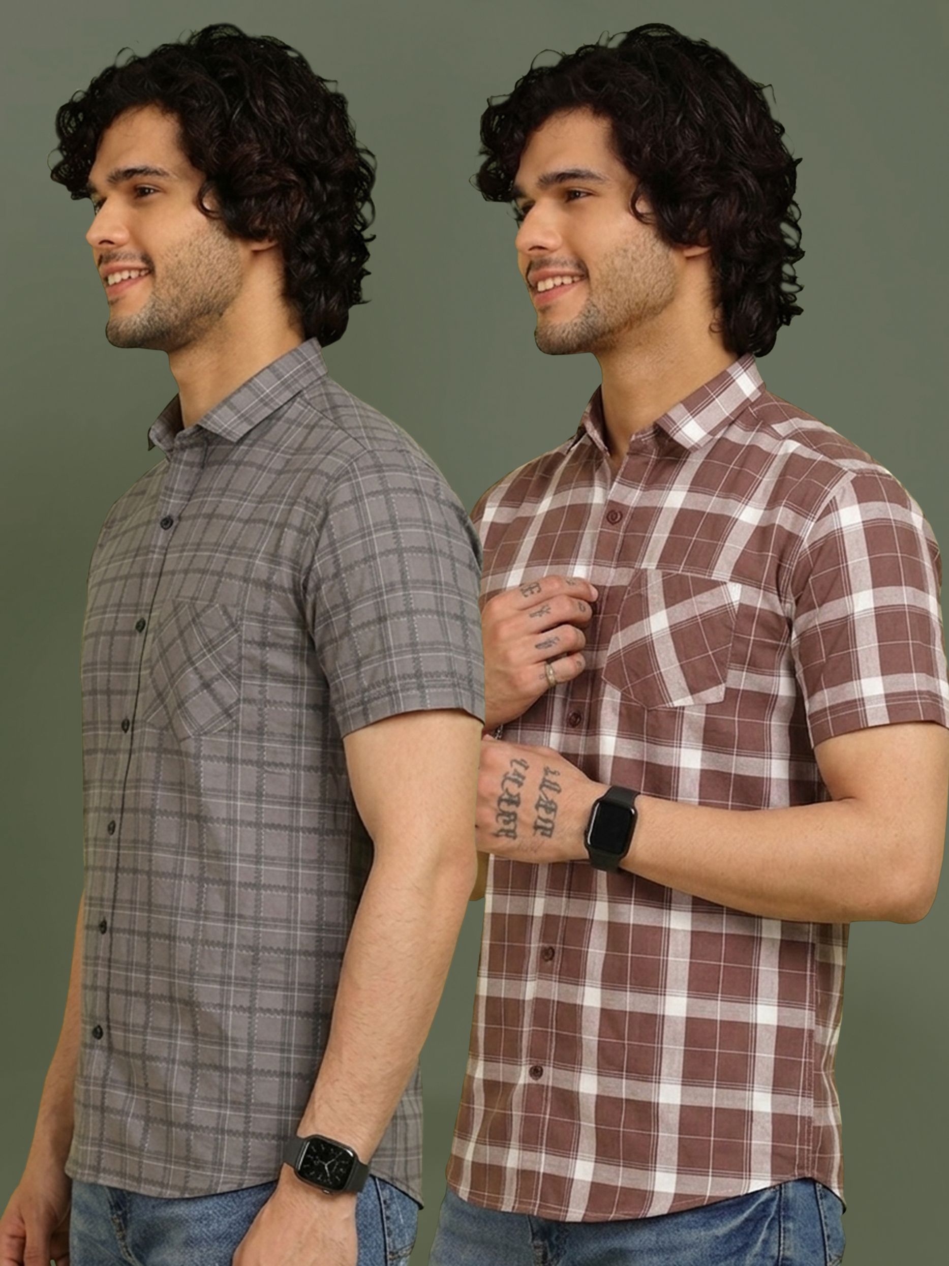 metronaut Men Regular Fit Checkered Spread Collar Casual Shirt-picture-37