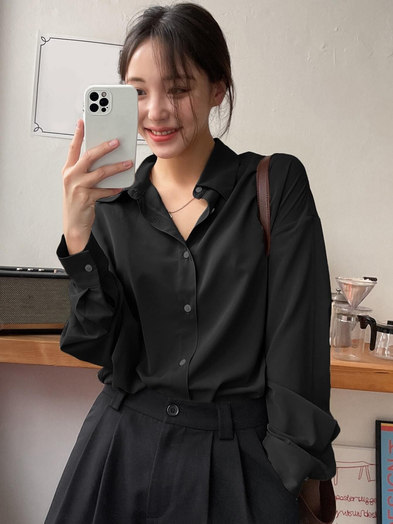Women Boxy Fit Solid Spread Collar Casual Shirt-image-31