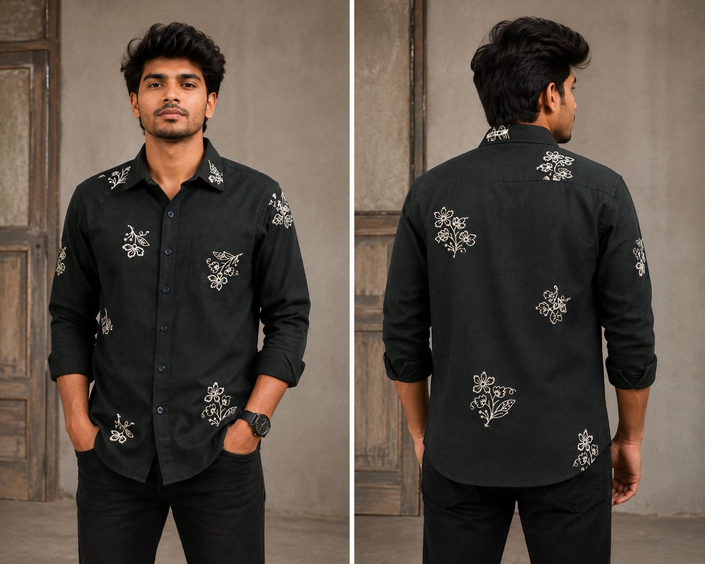 Men Regular Fit Embroidered Spread Collar Party Shirt-image-20