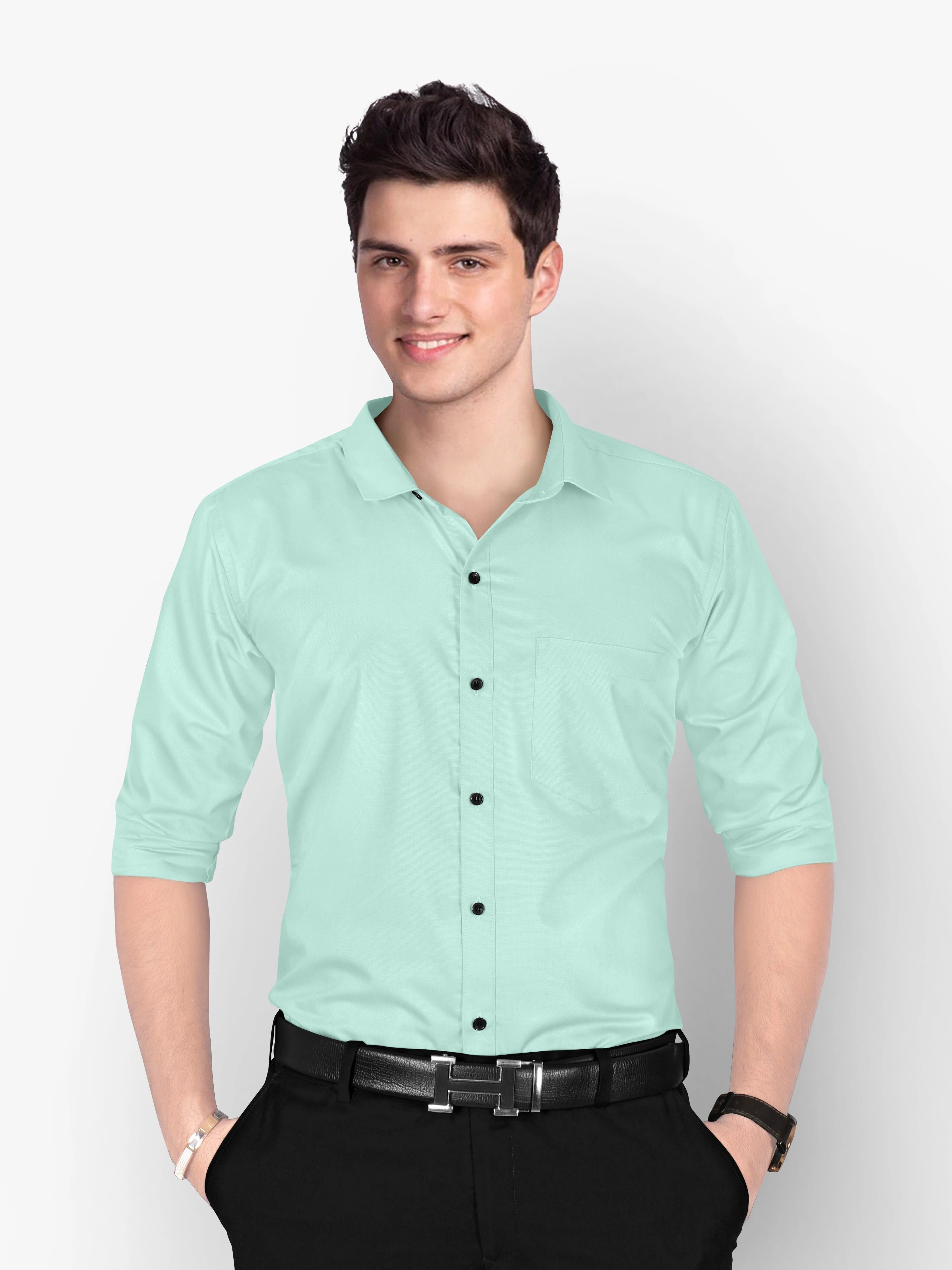 stoneberg Men Slim Fit Solid Spread Collar Formal Shirt-picture-10