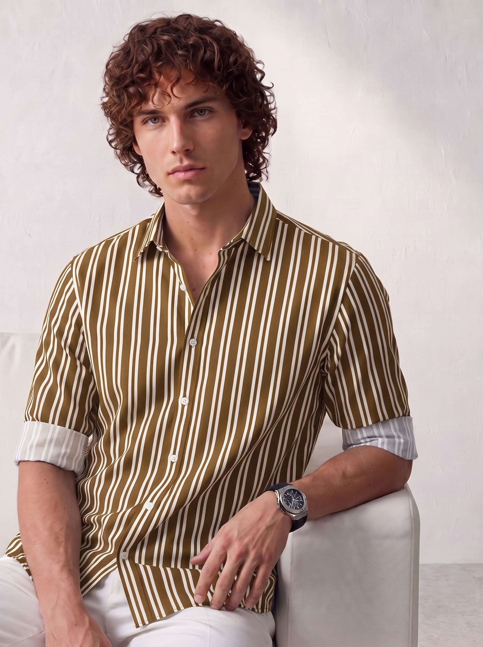 voroxy Men Regular Fit Striped Spread Collar Casual Shirt-picture-35