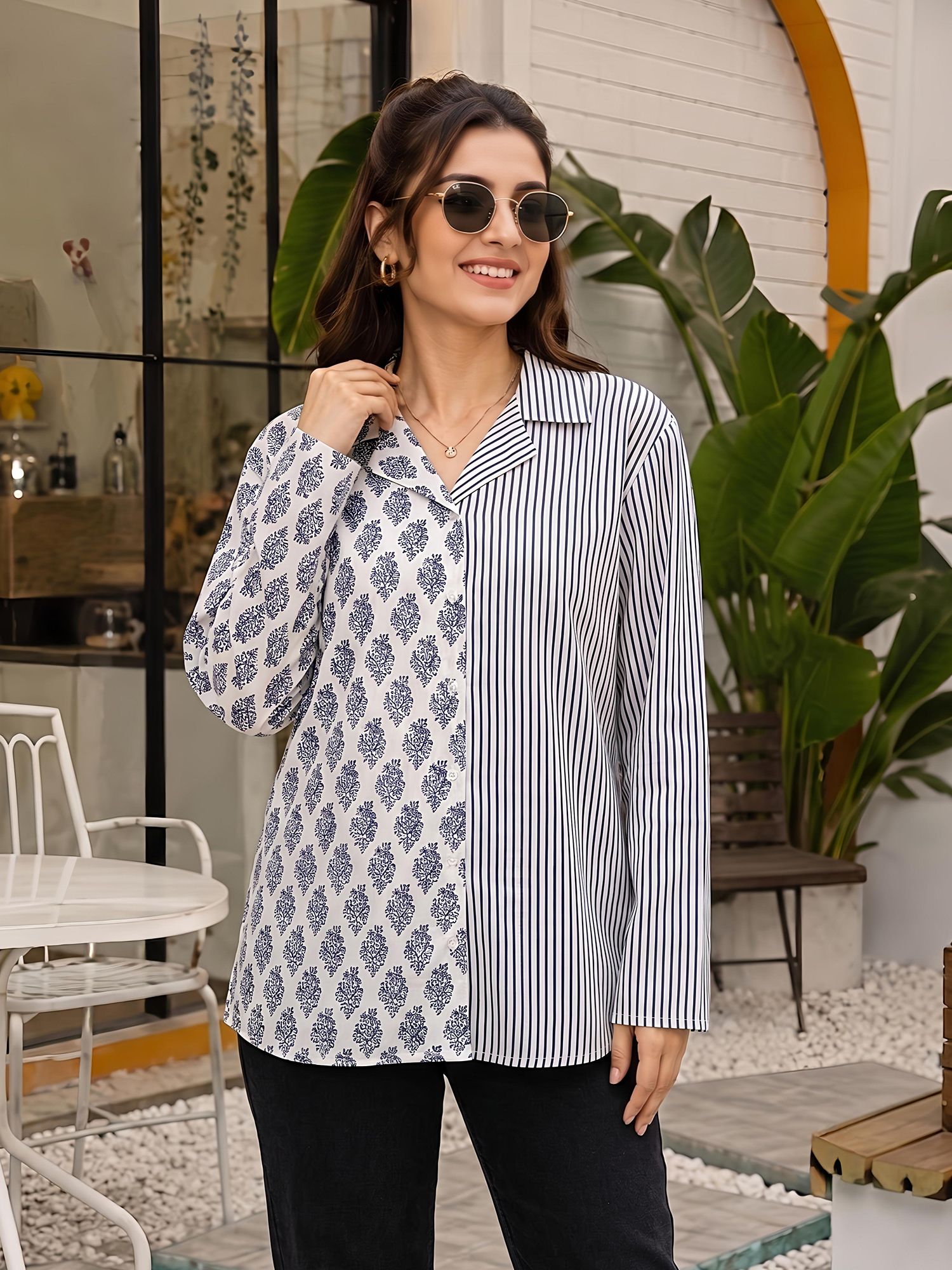 nainvish Women Regular Fit Printed Spread Collar Casual Shirt-picture-6