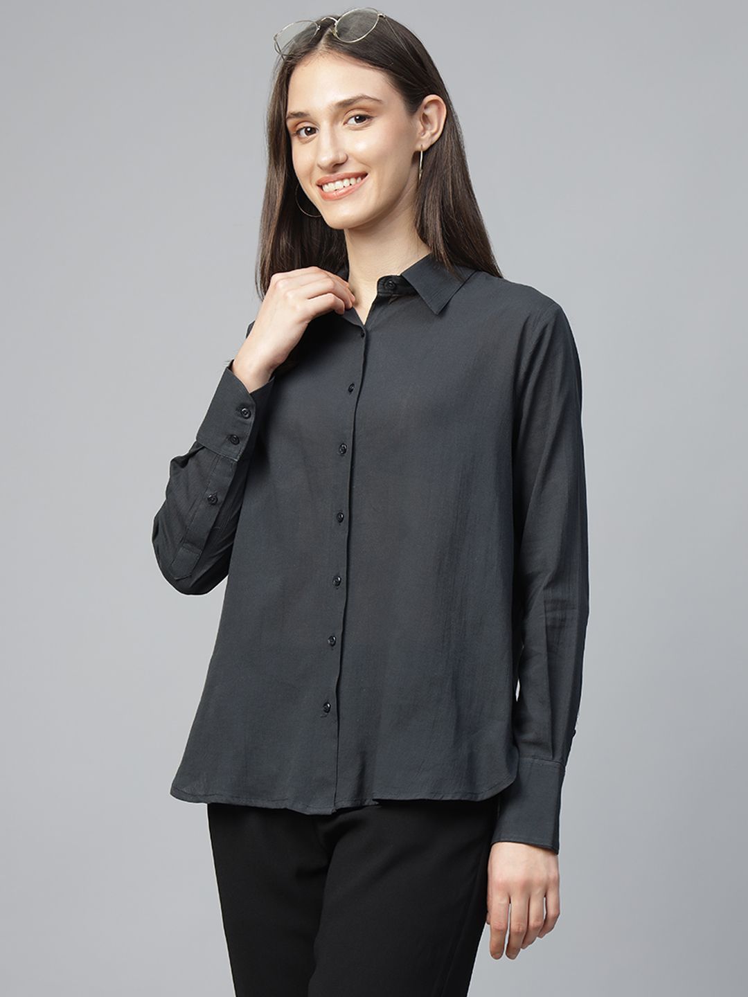 hancock Women Relaxed Fit Solid Formal Shirt-picture-23