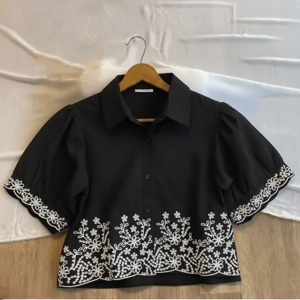 Women Regular Fit Embroidered Mandarin Collar Casual Shirt