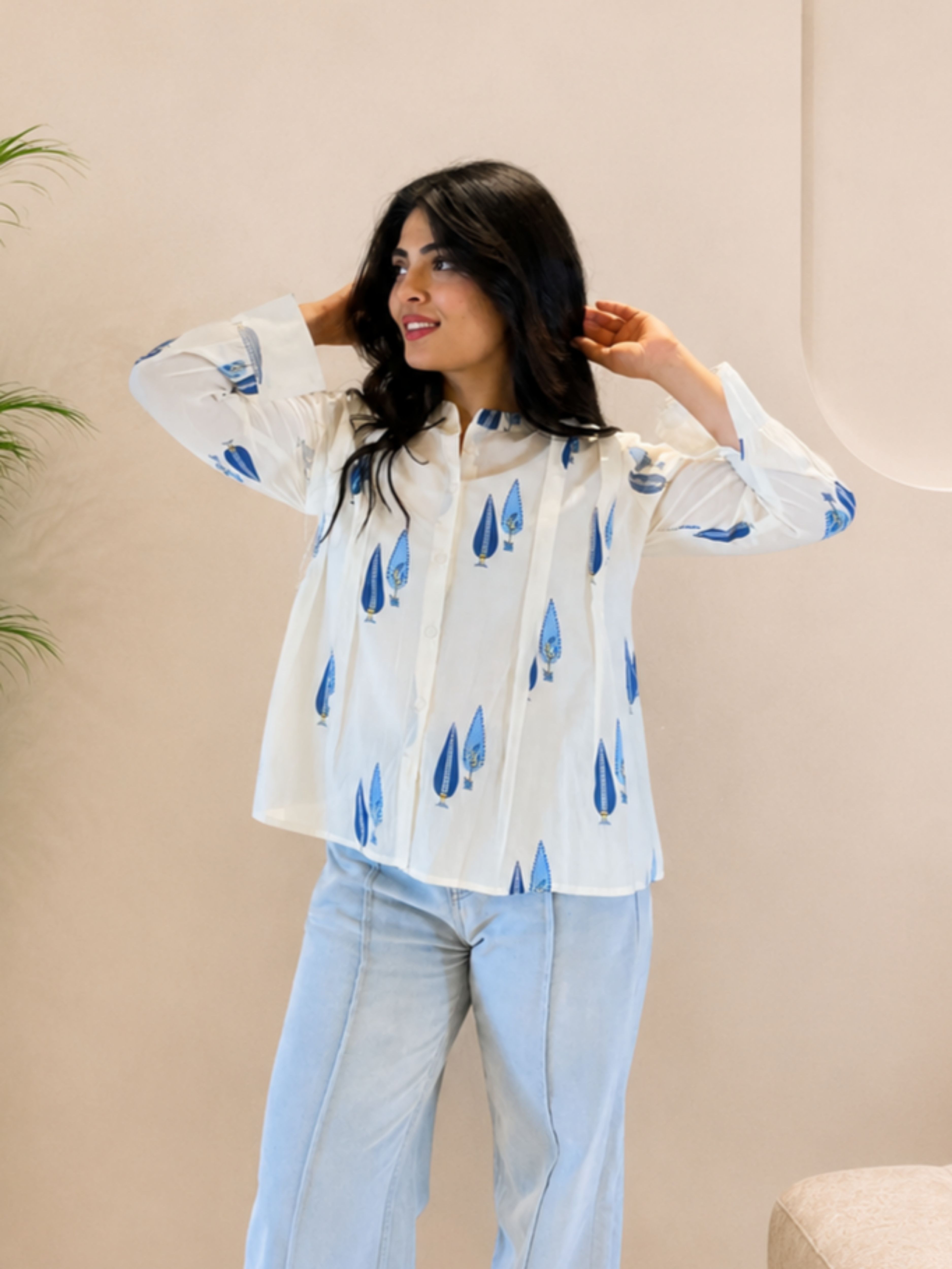 maaesa Women Regular Fit Printed Mandarin Collar Casual Shirt-picture-8