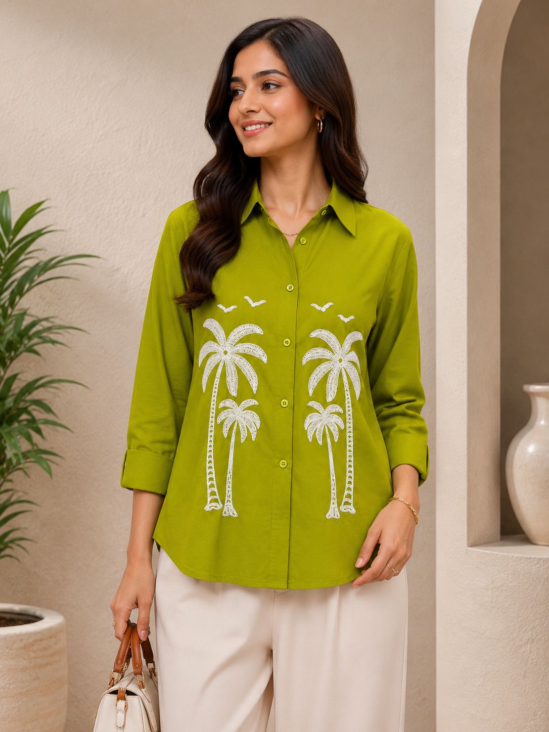 areca designer Women Boxy, Regular Fit Embroidered Spread Collar Casual Shirt-picture-19