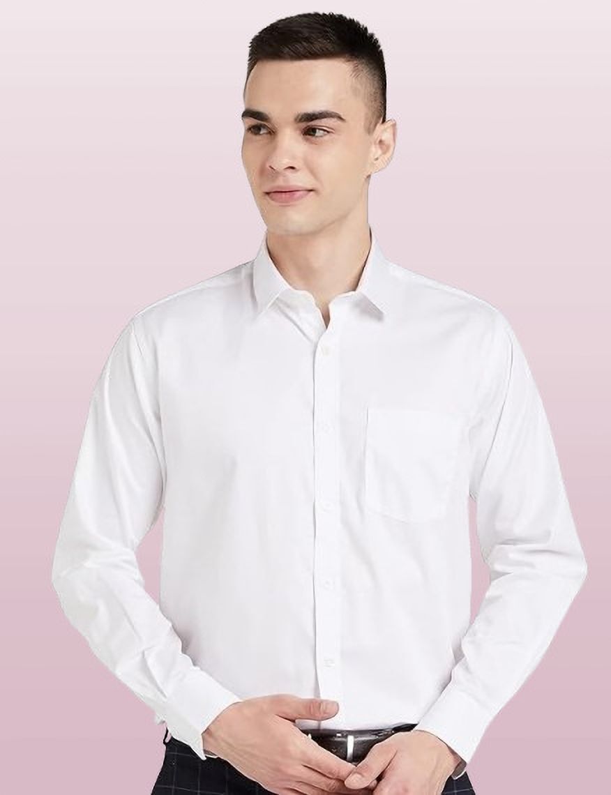 Men Regular Fit Solid Spread Collar Casual Shirt-image-3