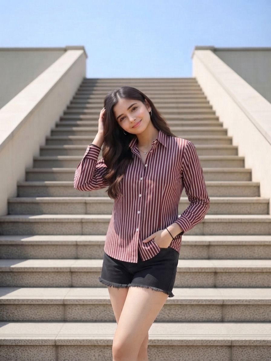 theclassictogs Women Slim Fit Striped Spread Collar Casual Shirt-picture-40