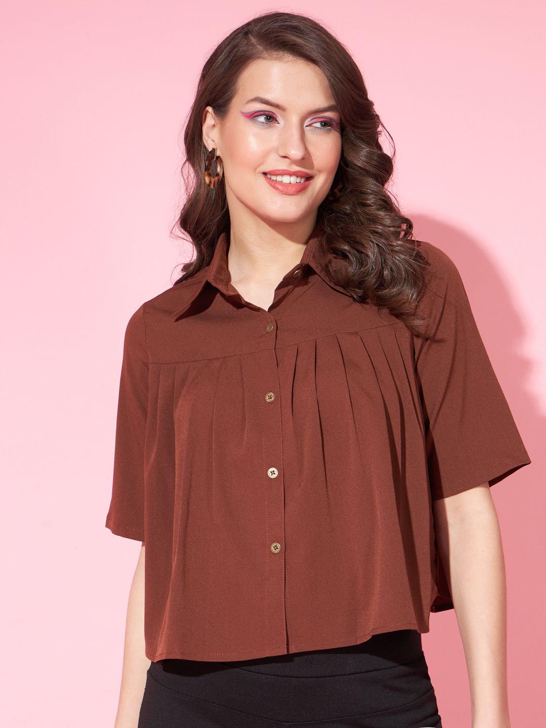slenor Women Boxy Fit Solid Spread Collar Casual Shirt-picture-43