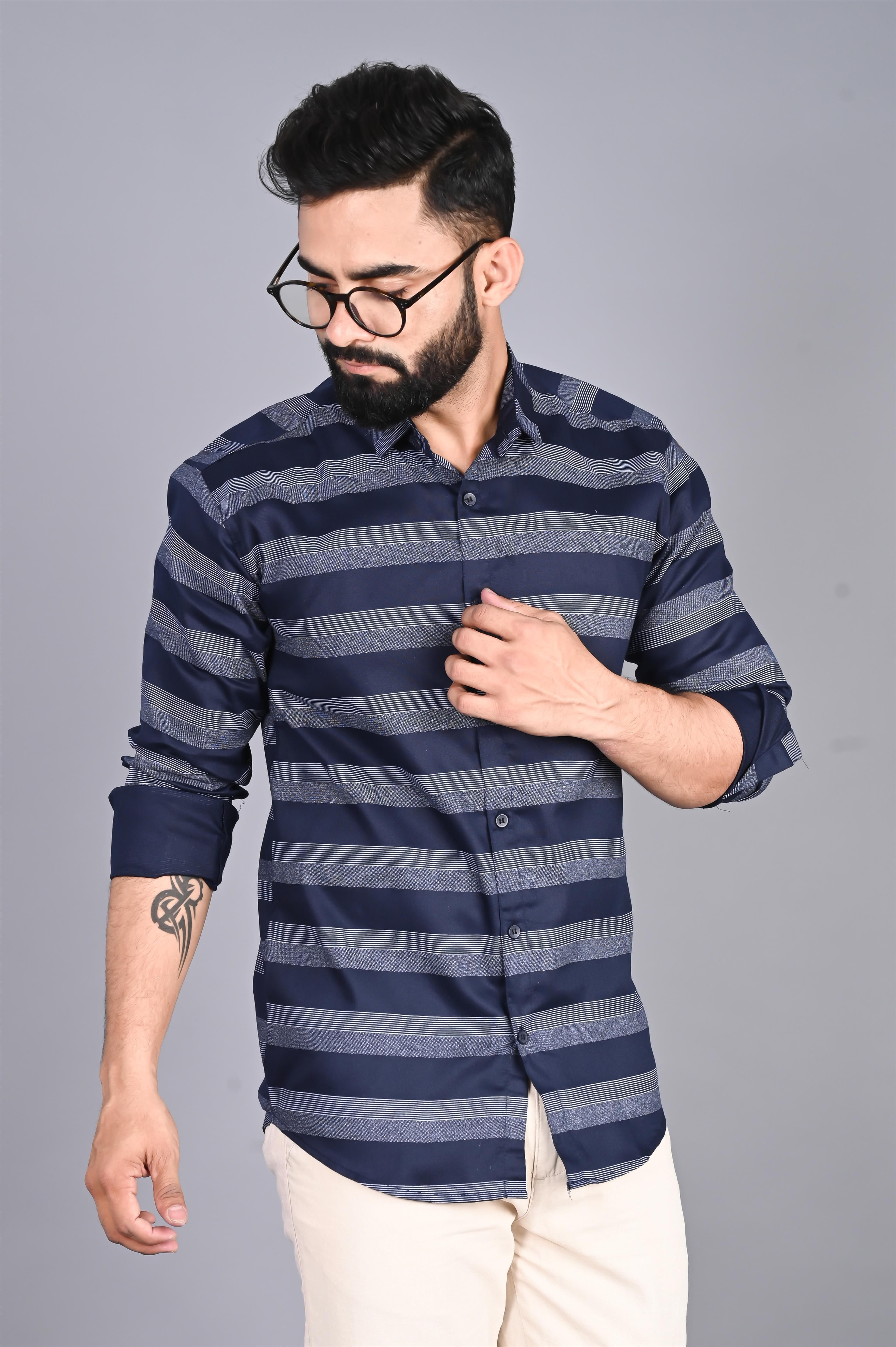 fubar Men Slim Fit Striped Spread Collar Casual Shirt-picture-38