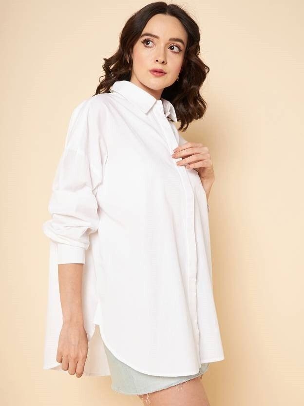 houseofcommon Women Oversized Fit Solid Spread Collar Casual Shirt-picture-11