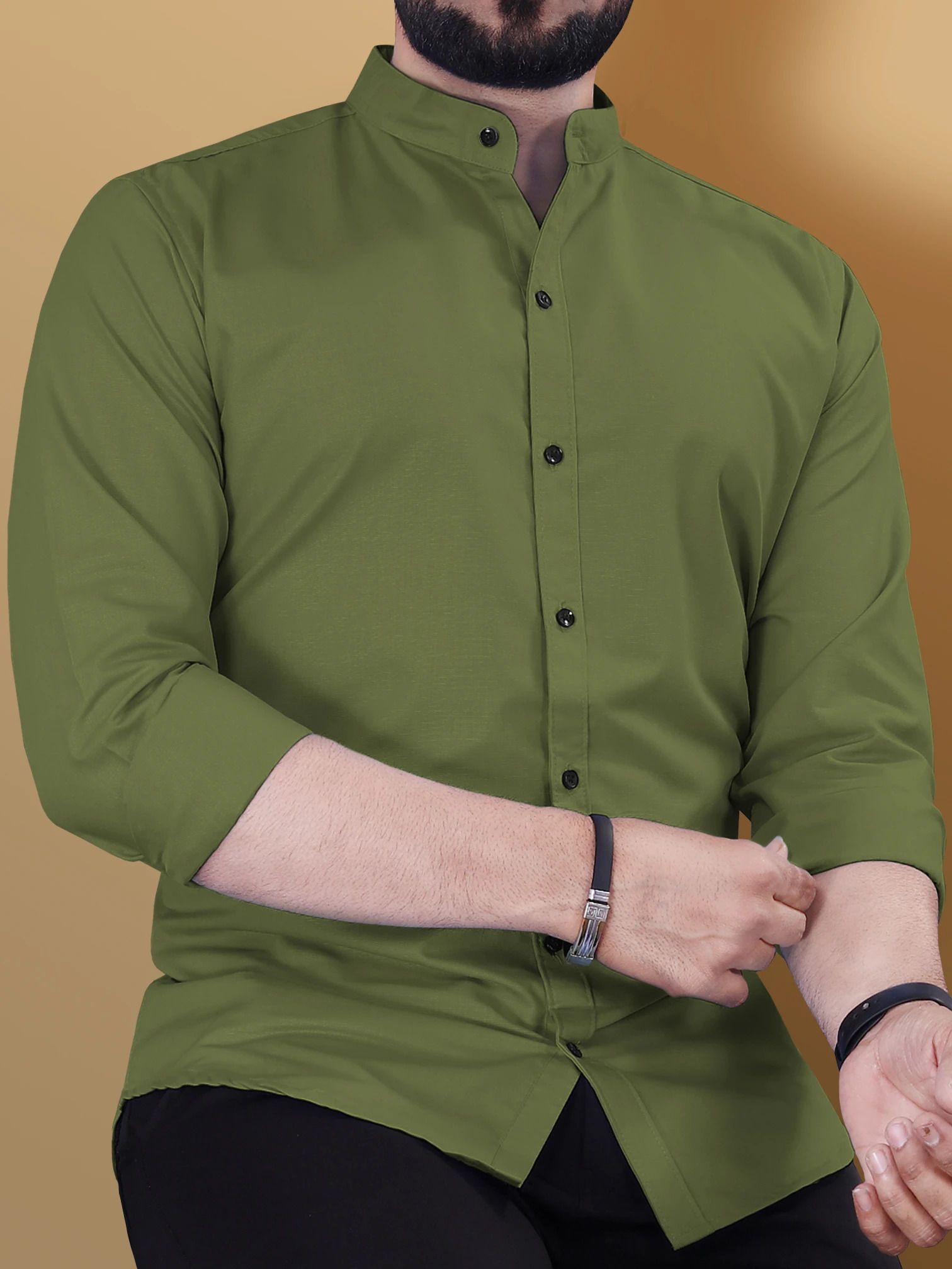vebnor Men Regular Fit Solid Mandarin Collar Casual Shirt-picture-10