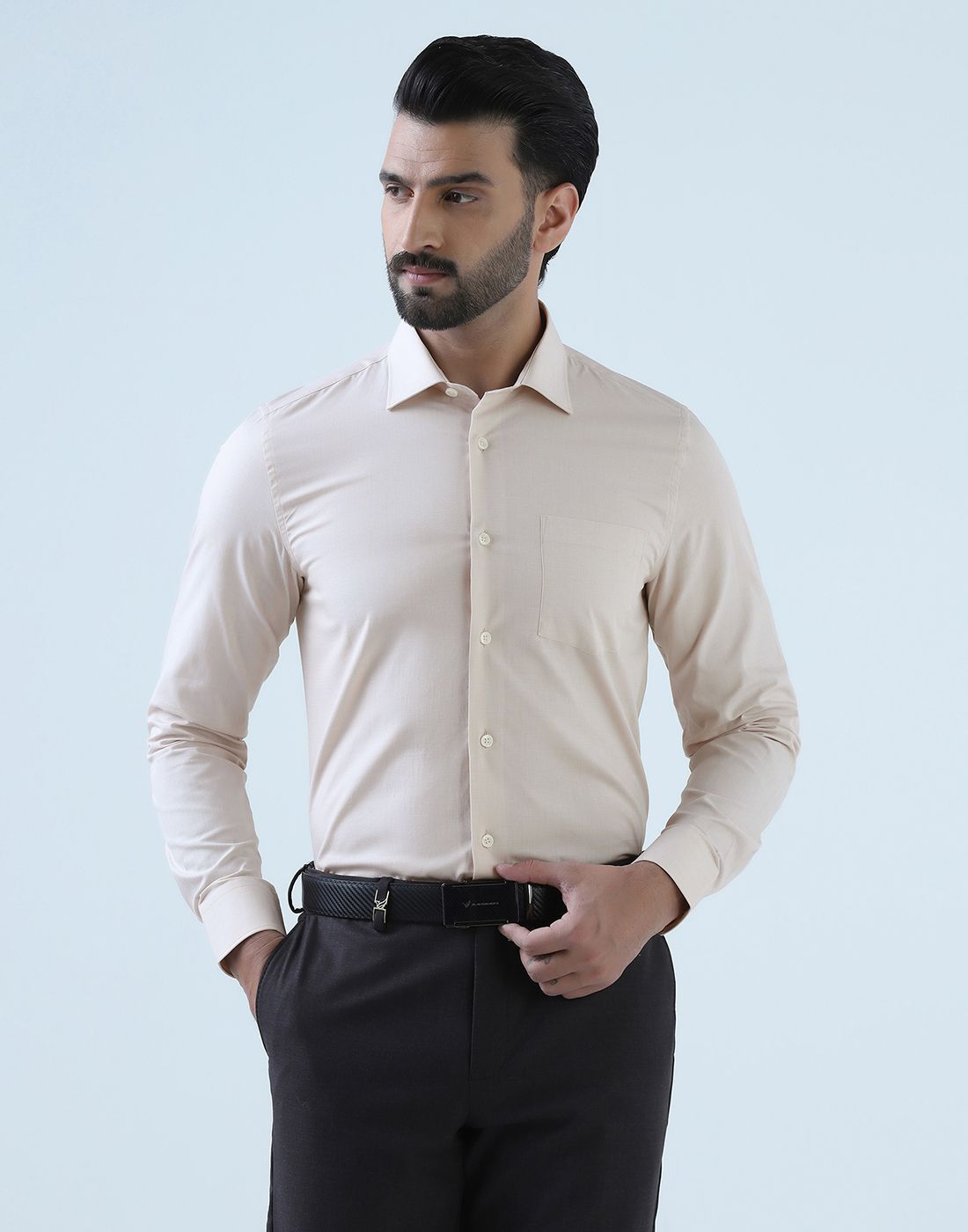 blackberrys Men Slim Fit Self Design Cut Away Collar Formal Shirt-picture-14