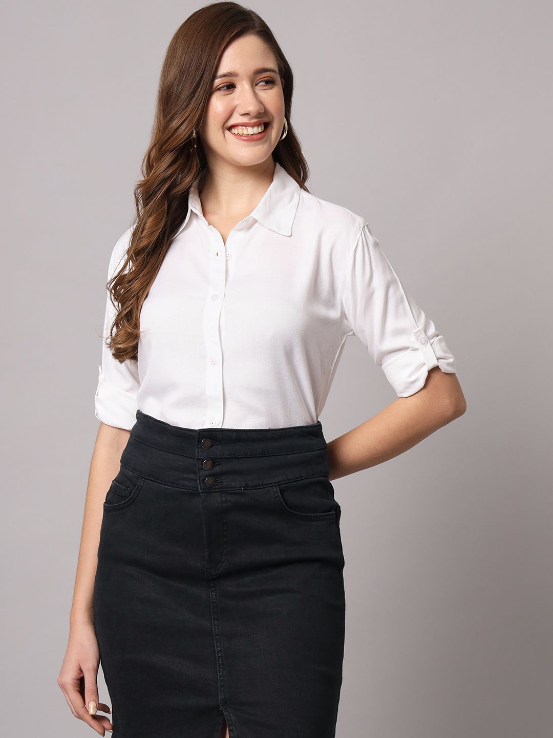 funday fashion Women Regular Fit Solid Spread Collar Casual Shirt-picture-29