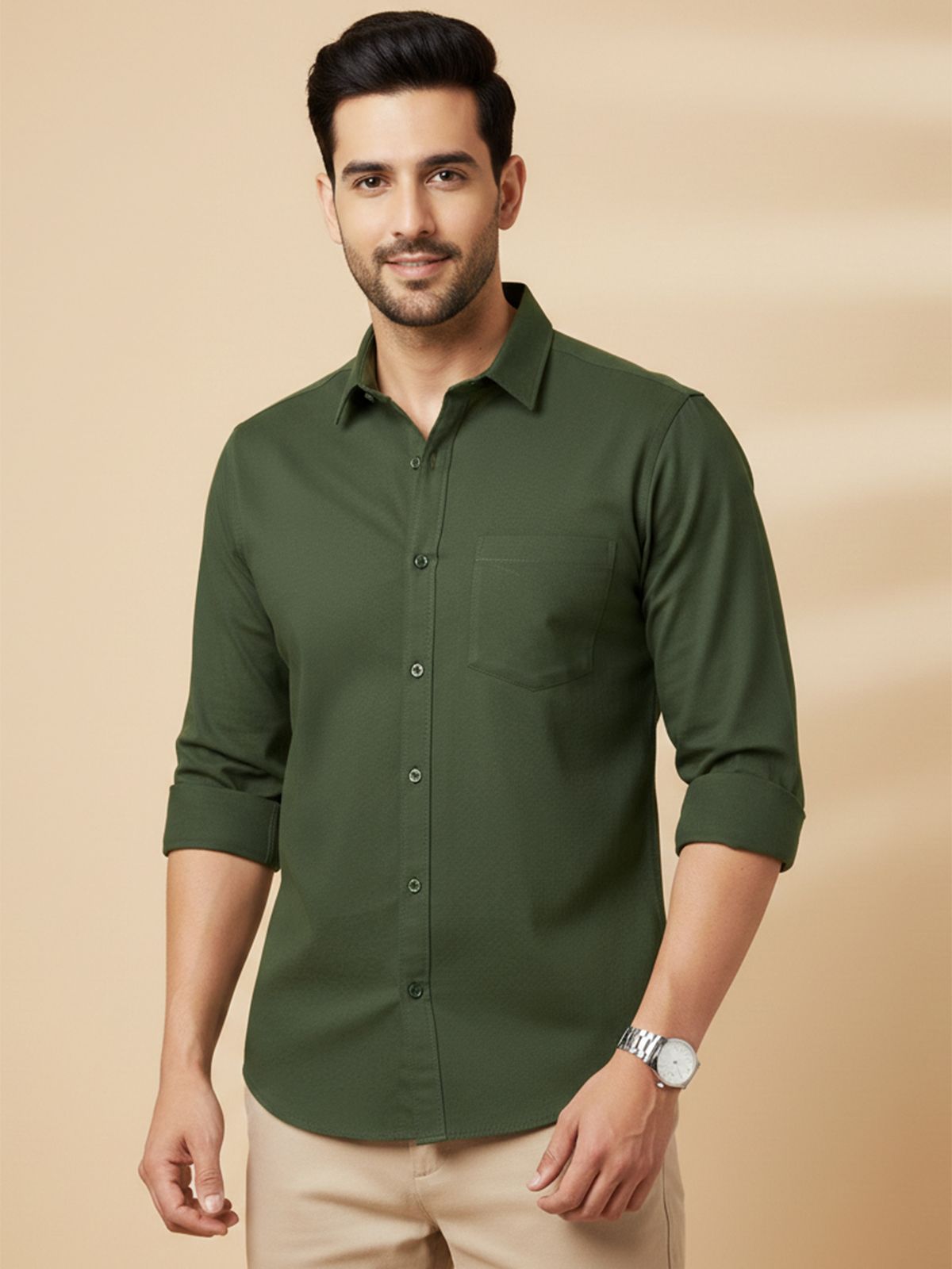 metronaut Men Regular Fit Solid Spread Collar Casual Shirt-picture-26