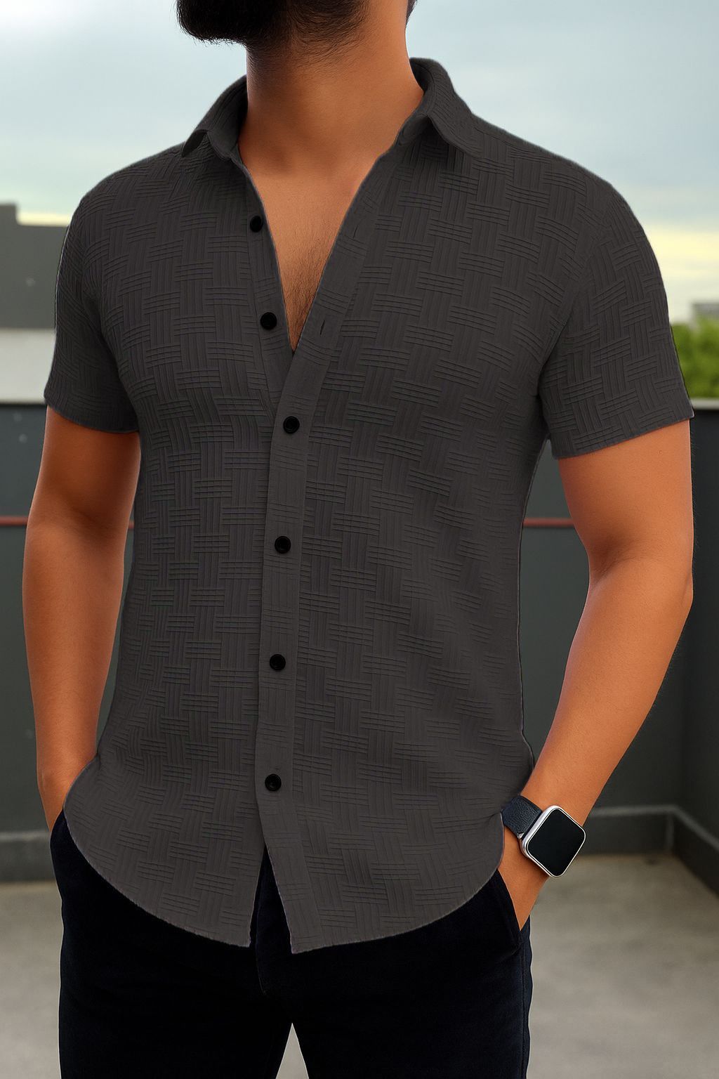 dearise Men Regular Fit Self Design Spread Collar Casual Shirt-picture-12
