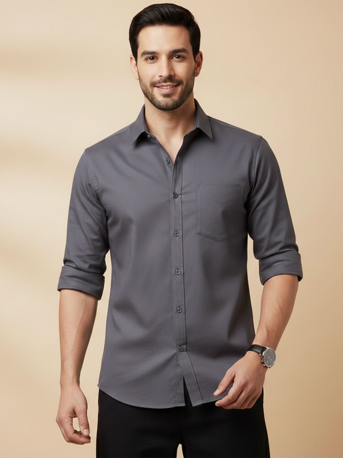 metronaut Men Regular Fit Solid Spread Collar Casual Shirt-picture-15