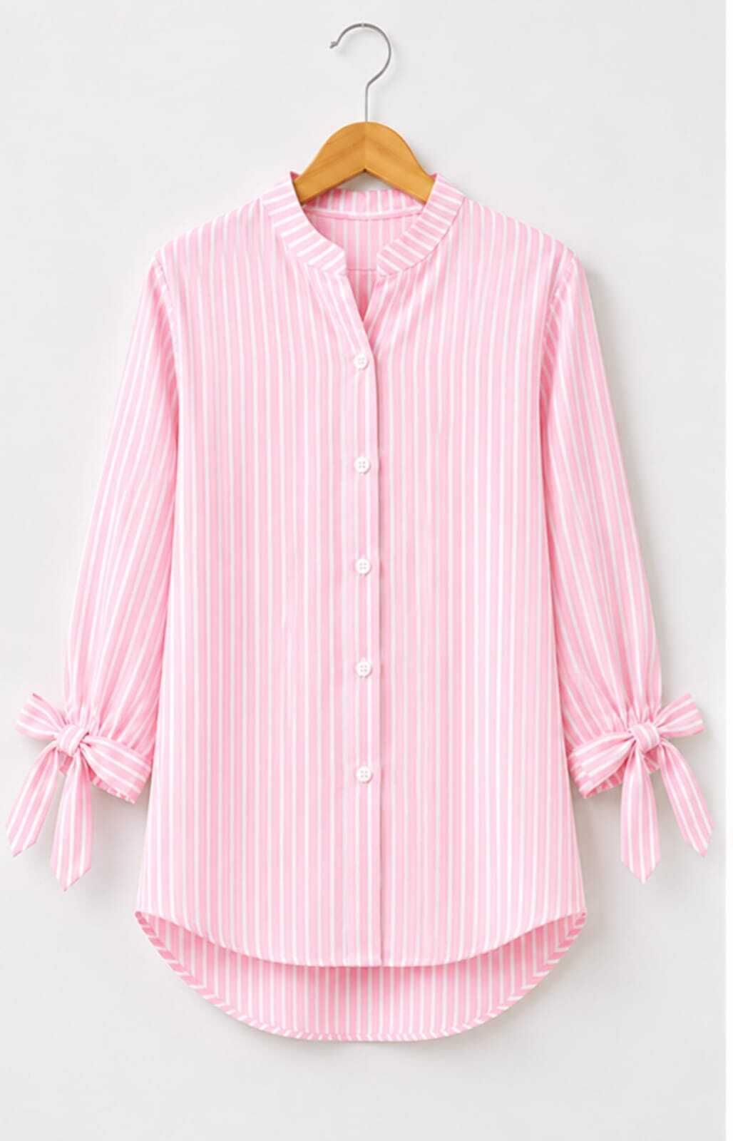 Women Regular Fit Striped Mandarin Collar Casual Shirt-image-12