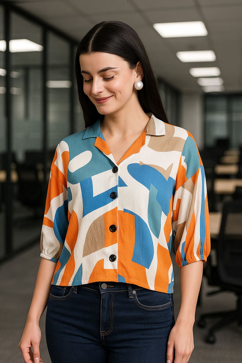 dressberry Women Boxy Fit Floral Print Lapel Collar Casual Shirt-picture-10