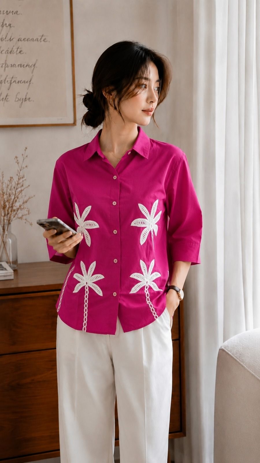 solfy Women Regular Fit Embroidered Spread Collar Casual Shirt-picture-24