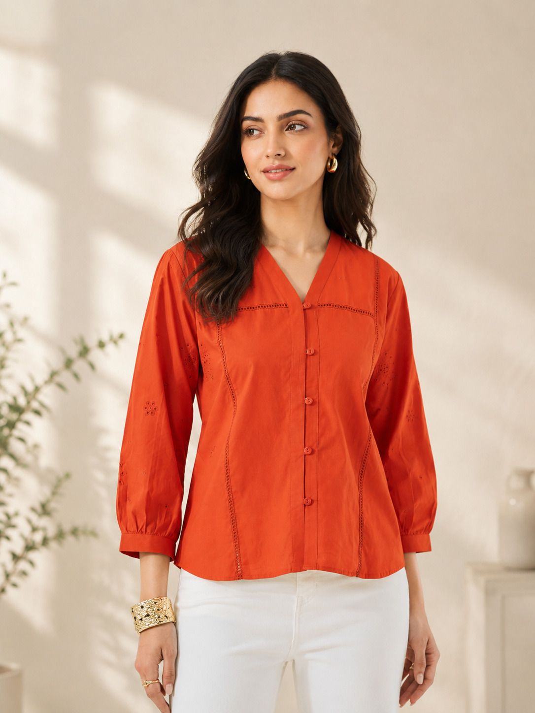 j turritopsis Women Regular Fit Embroidered Collarless Collar Casual Shirt-picture-21