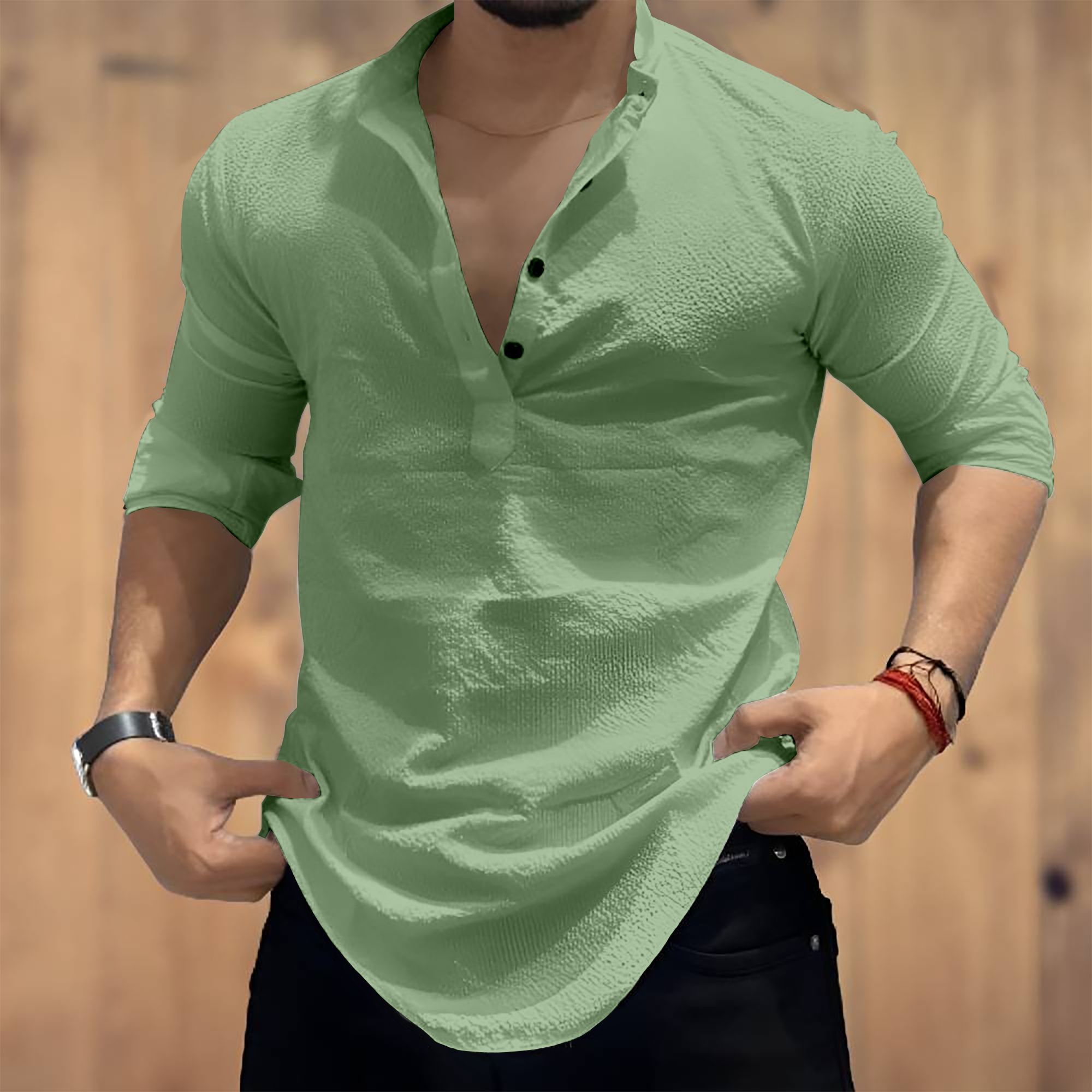 combraided Men Regular Fit Self Design Cut Away Collar Casual Shirt-picture-22