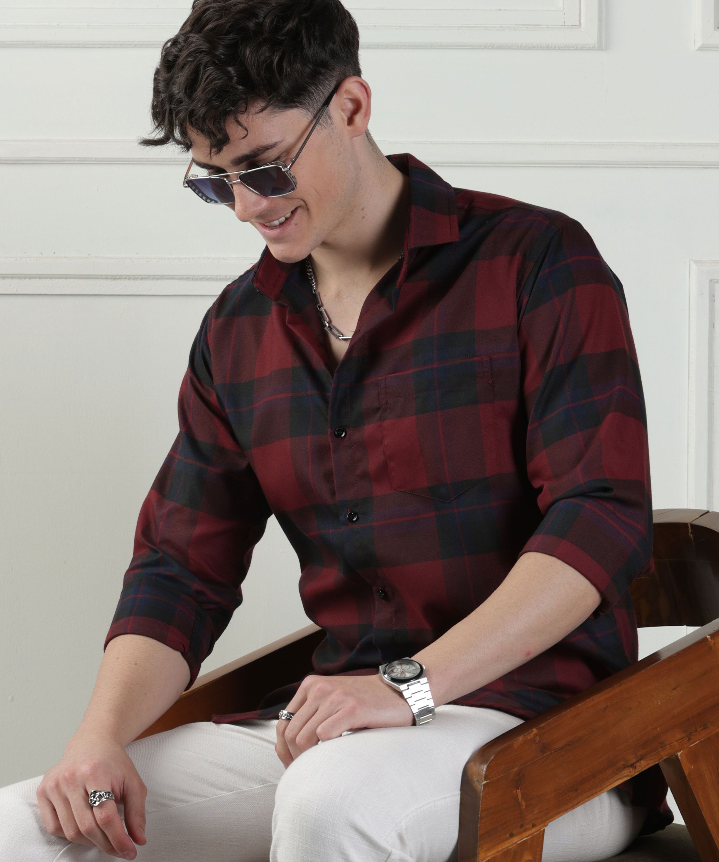 woxen Men Regular Fit Checkered Spread Collar Casual Shirt-picture-24