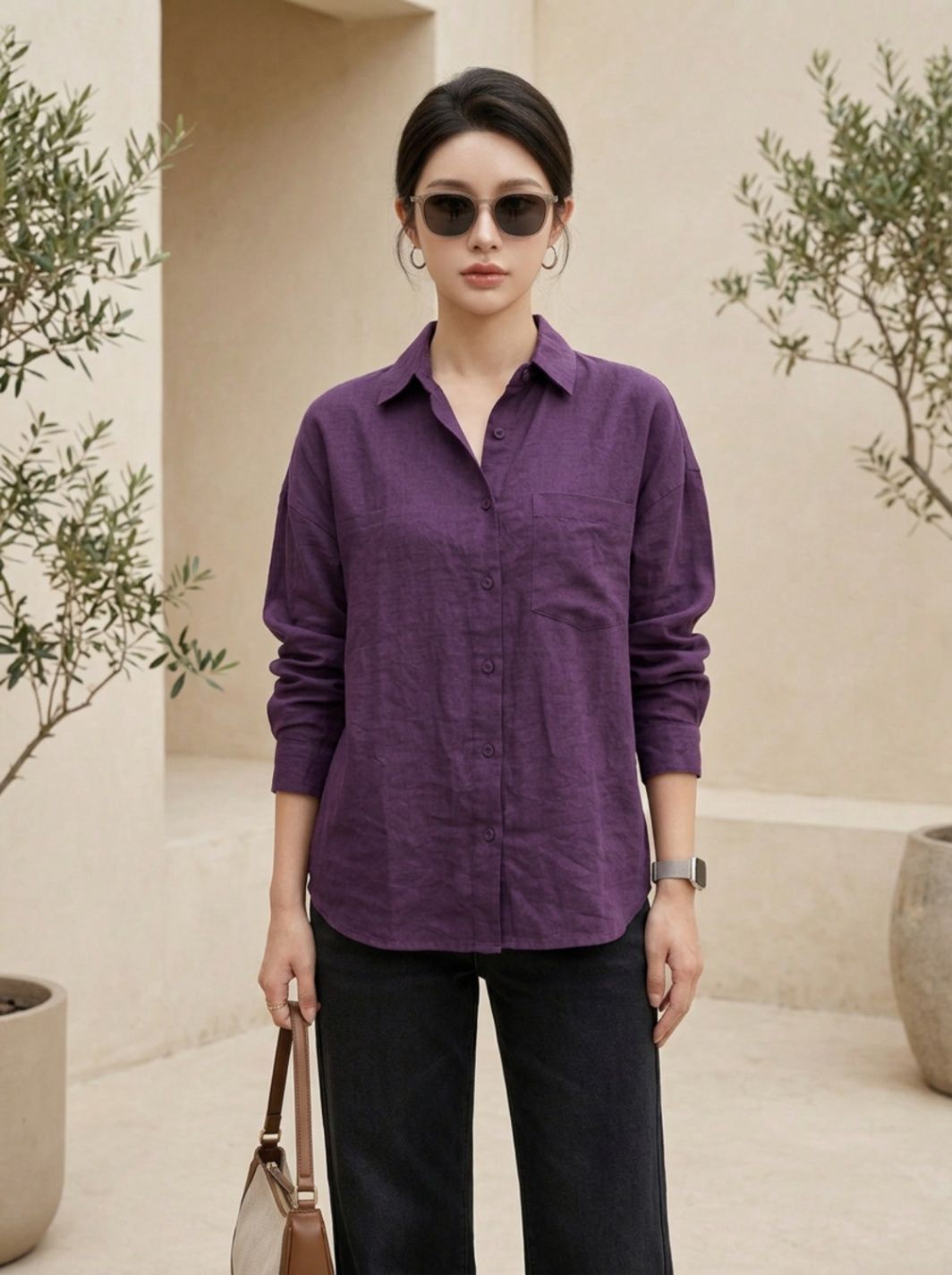 shopglobal Women Relaxed Fit Solid Spread Collar Casual Shirt-picture-10