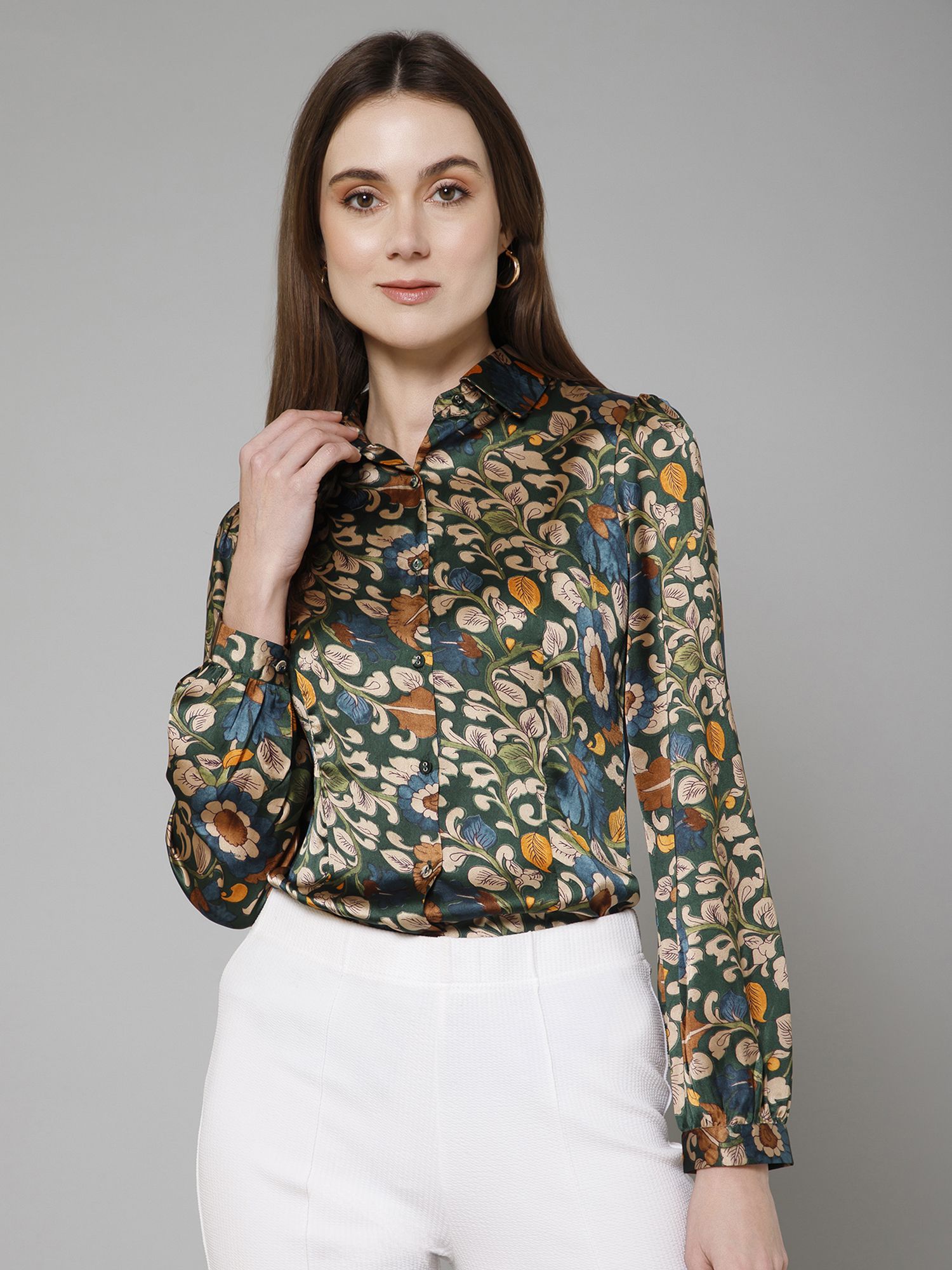 Women Regular Fit Floral Print Spread Collar Casual Shirt-image-11