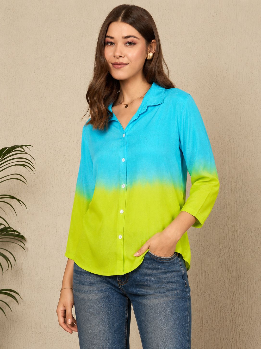 house of urban naari Women Relaxed Fit Dyed/Ombre Spread Collar Casual Shirt-picture-46