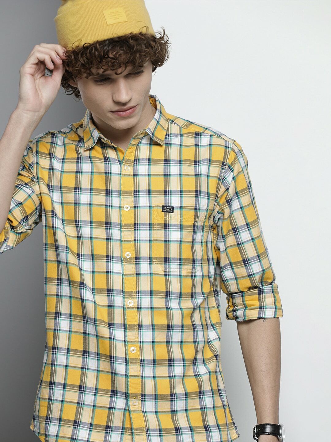 the indian garage co. Men Slim Fit Checkered Spread Collar Casual Shirt-picture-36
