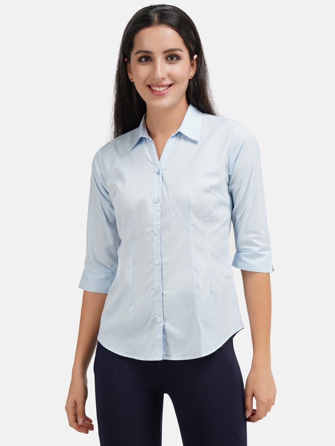 Women Regular Fit Solid Curved Collar Formal Shirt-image-37