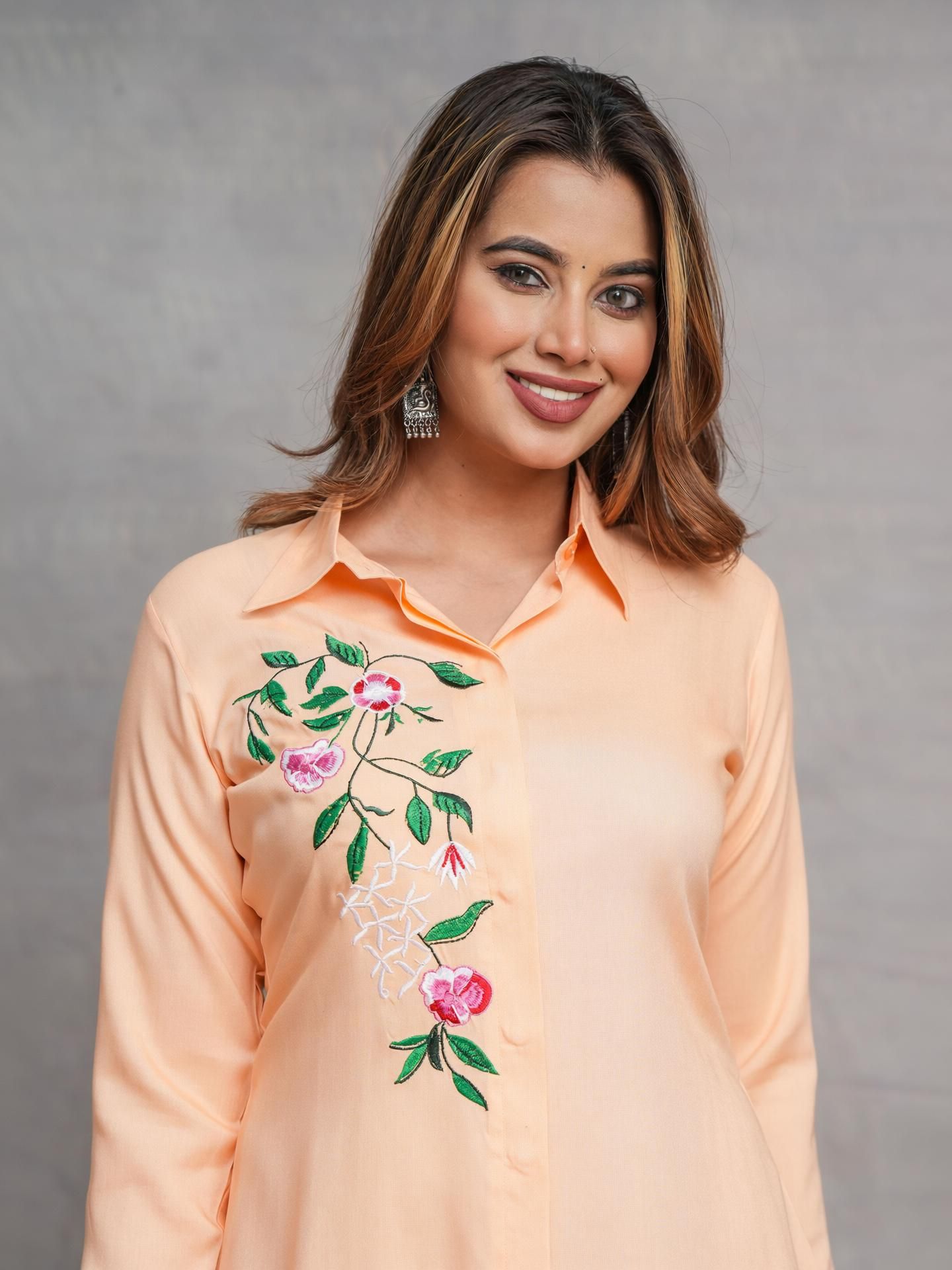 Women Regular Fit Embroidered Spread Collar Casual Shirt-image-44