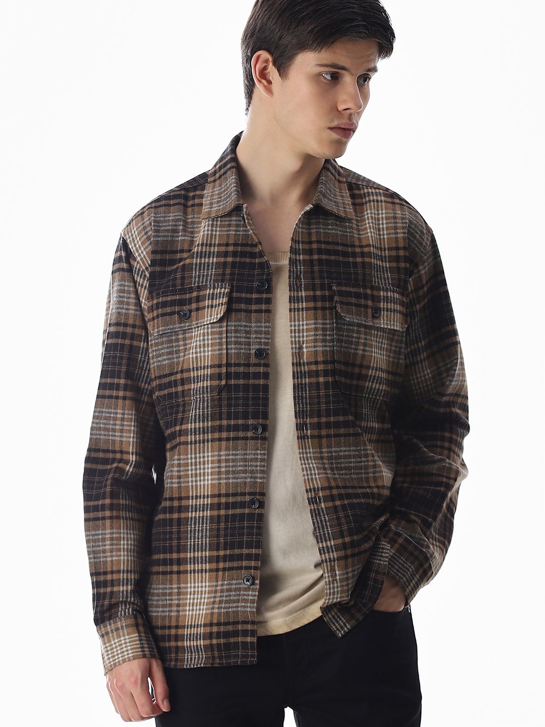jack & jones Men Oversized Fit Solid Spread Collar Casual Shirt-picture-16