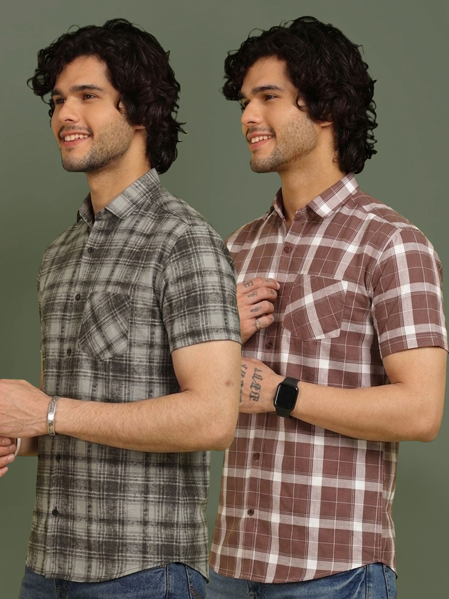 metronaut Men Regular Fit Checkered Spread Collar Casual Shirt-picture-27