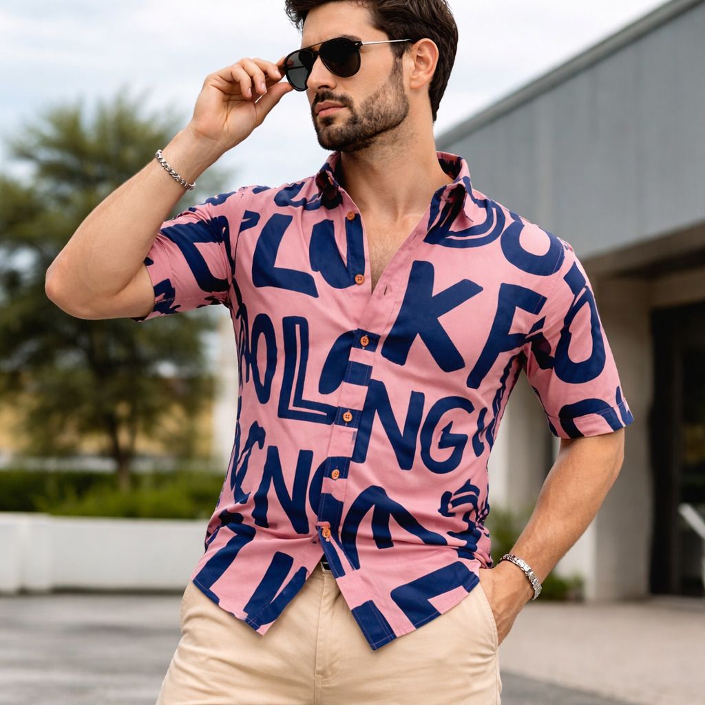 Men Slim Fit Printed Spread Collar Casual Shirt-image-1