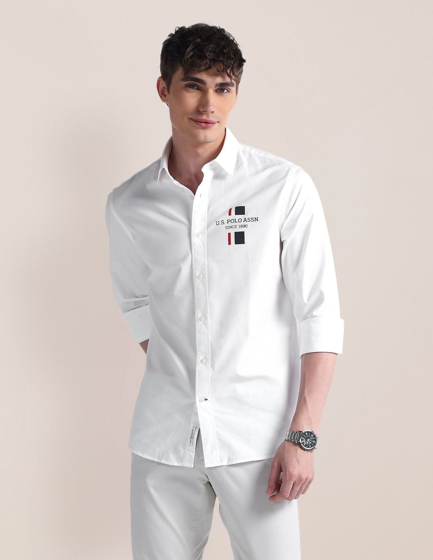 u.s. polo assn. Men Regular Fit Solid Cut Away Collar Casual Shirt-picture-15