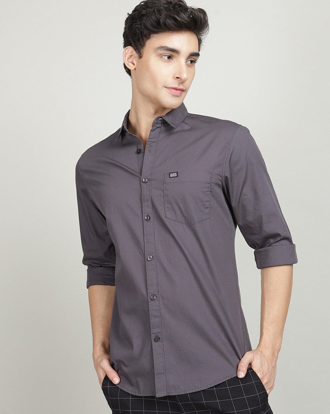 the indian garage co. Men Slim Fit Solid Spread Collar Casual Shirt-picture-31
