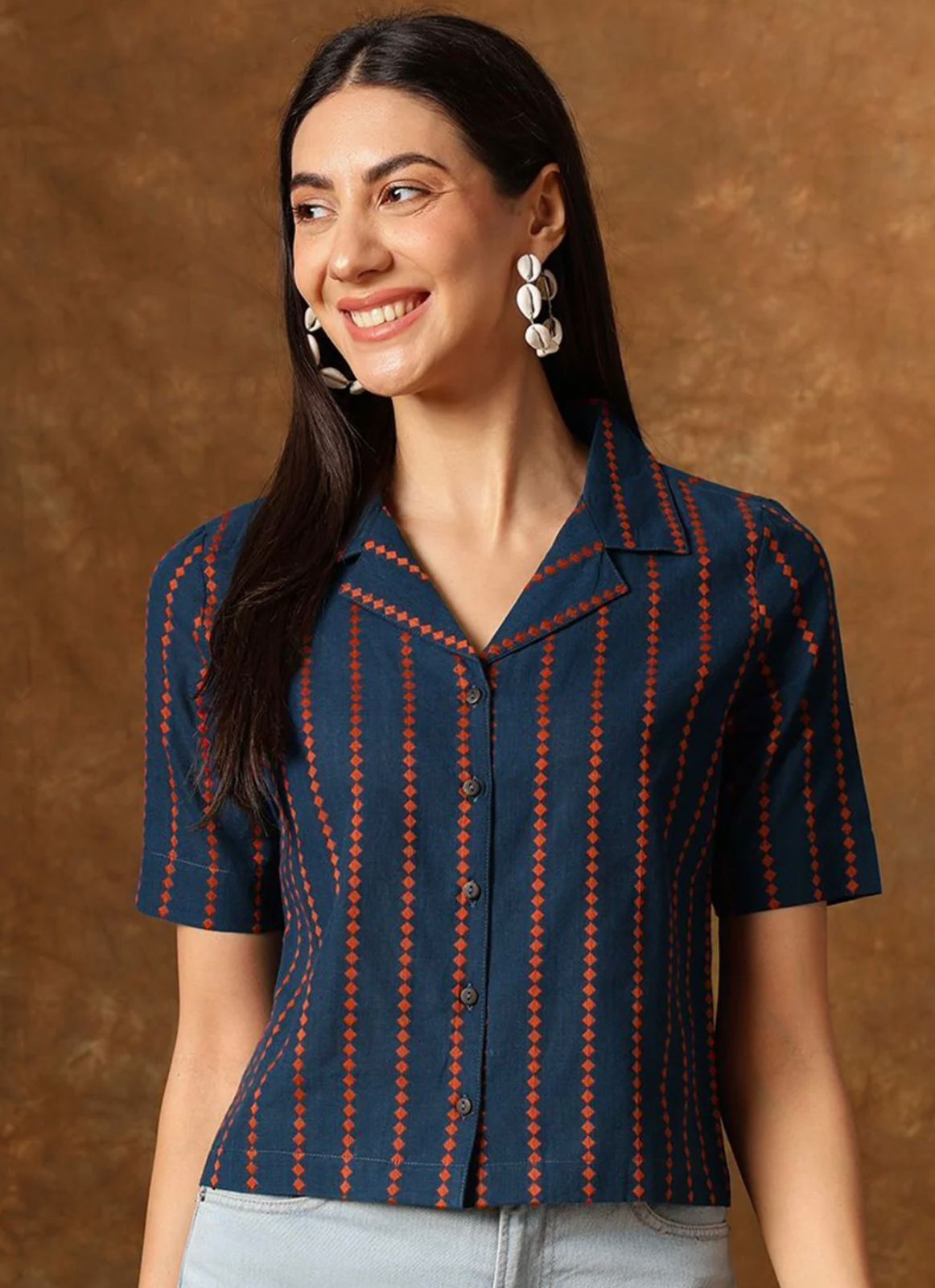 sacre Women Regular Fit Geometric Print Spread Collar Casual Shirt-picture-47